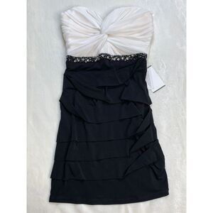 Jodi Kristopher Dress‎ Womens S Black White Strapless Mini Bodycon Flaws/Stains